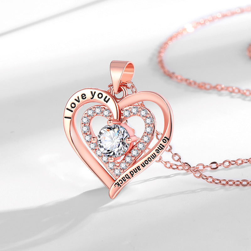 Birthstones Necklace Women's Double Weight Heart Shape With Diamond - Norellé