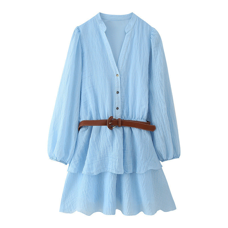 With Belt Laminated Decoration Dress - Norellé