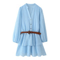 With Belt Laminated Decoration Dress - Norellé