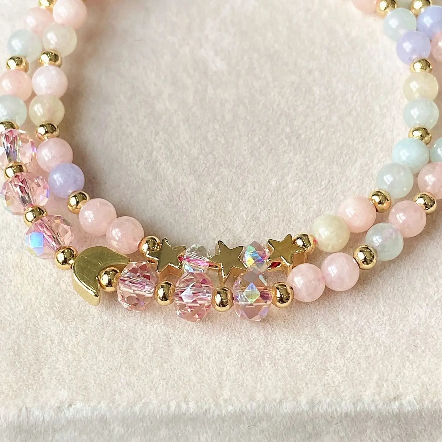 Multi Layer Bracelet With Morganite Chalcedony Matching