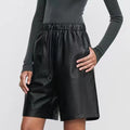 Sheepskin Elastic Waistband All-match Casual Straight-leg Leather Shorts Women - Norellé