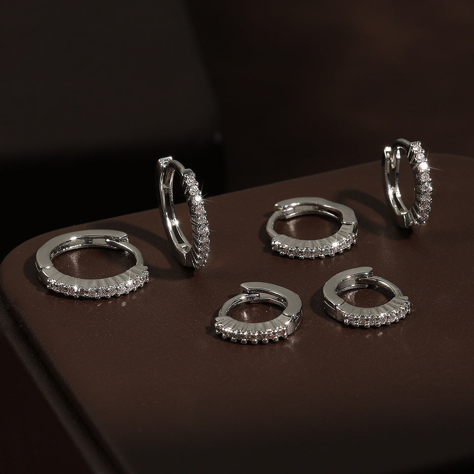Integrated Rhinestone Zircon Niche Gang Drill Simple Earrings - Norellé