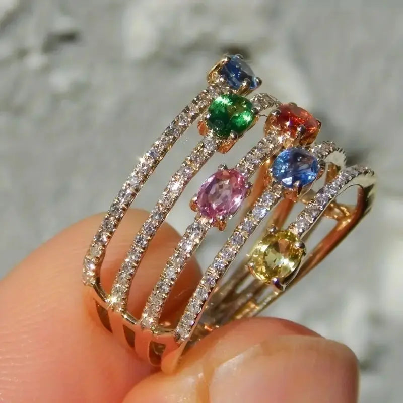 Super Flash Color Zircon Ring Europe And America Creative Women - Norellé