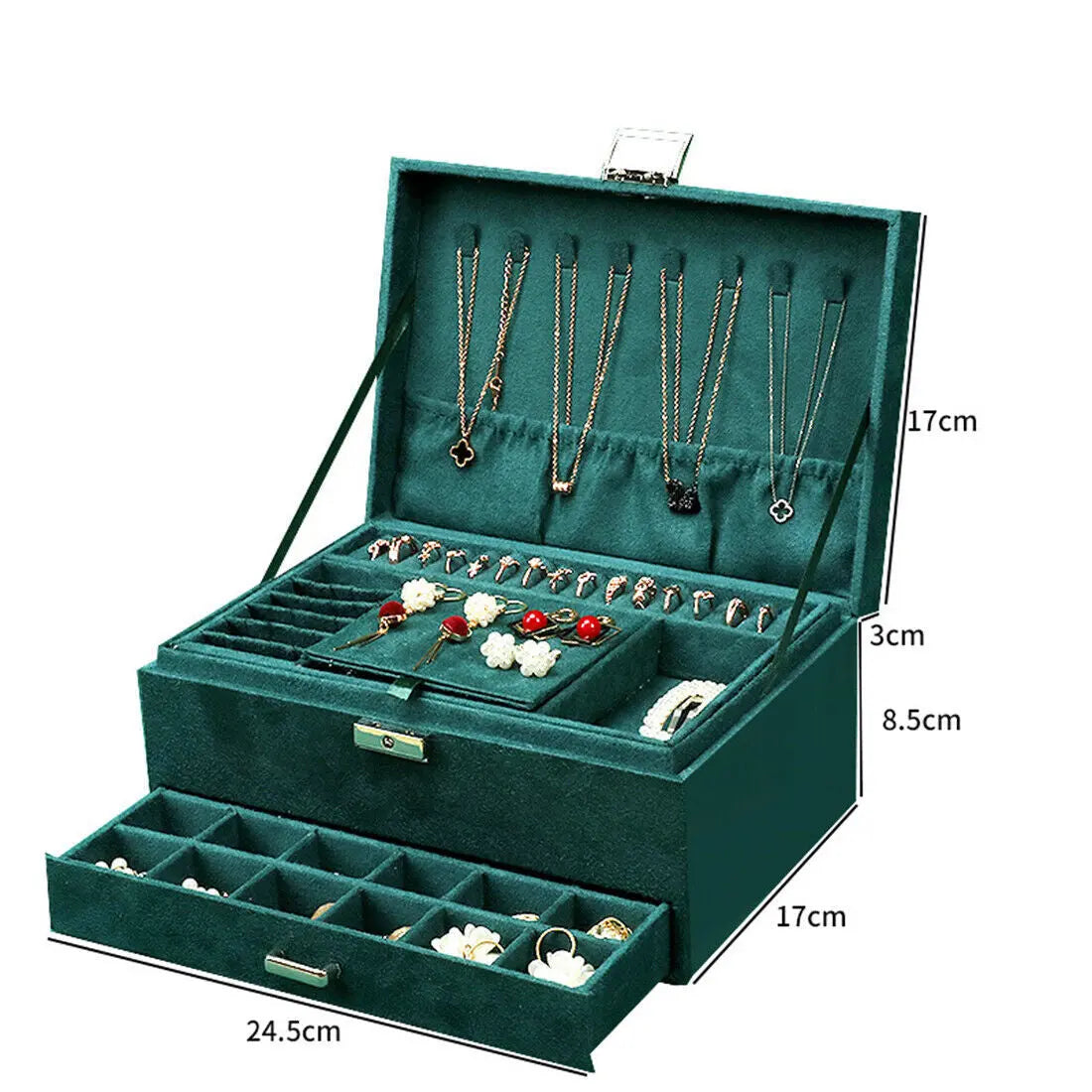 3 Layer Jewellery Box Organizer Rings Necklaces Jewellry Storage Case Box - Norellé