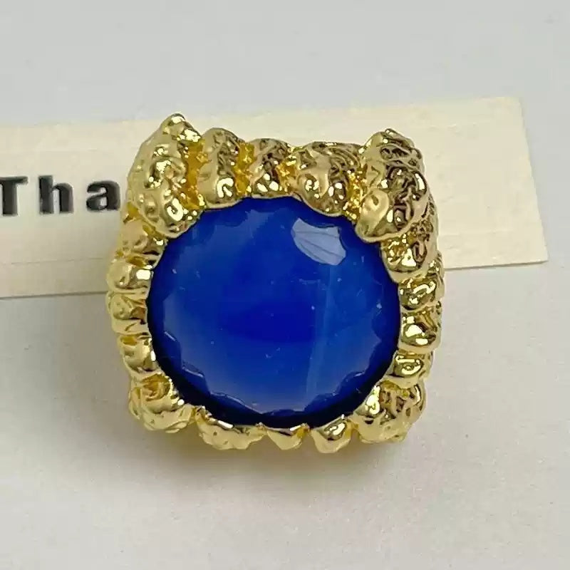 Large Resin Gemstone Open Ring Female Mid-ancient Wide Version Gold - Norellé