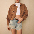 Women's Solid Color Shoulder Down Long Sleeved Casual Jacket - Norellé