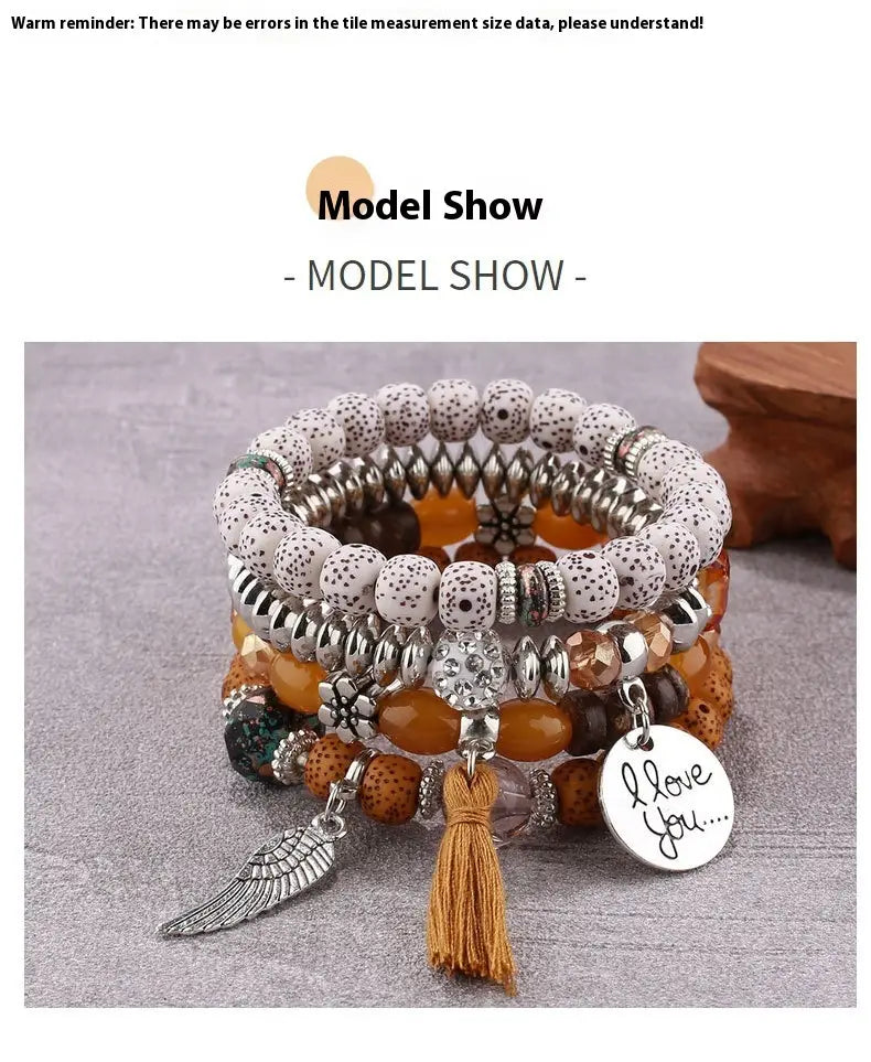 Multi-layer Wooden Bead Beaded Bracelet Elastic