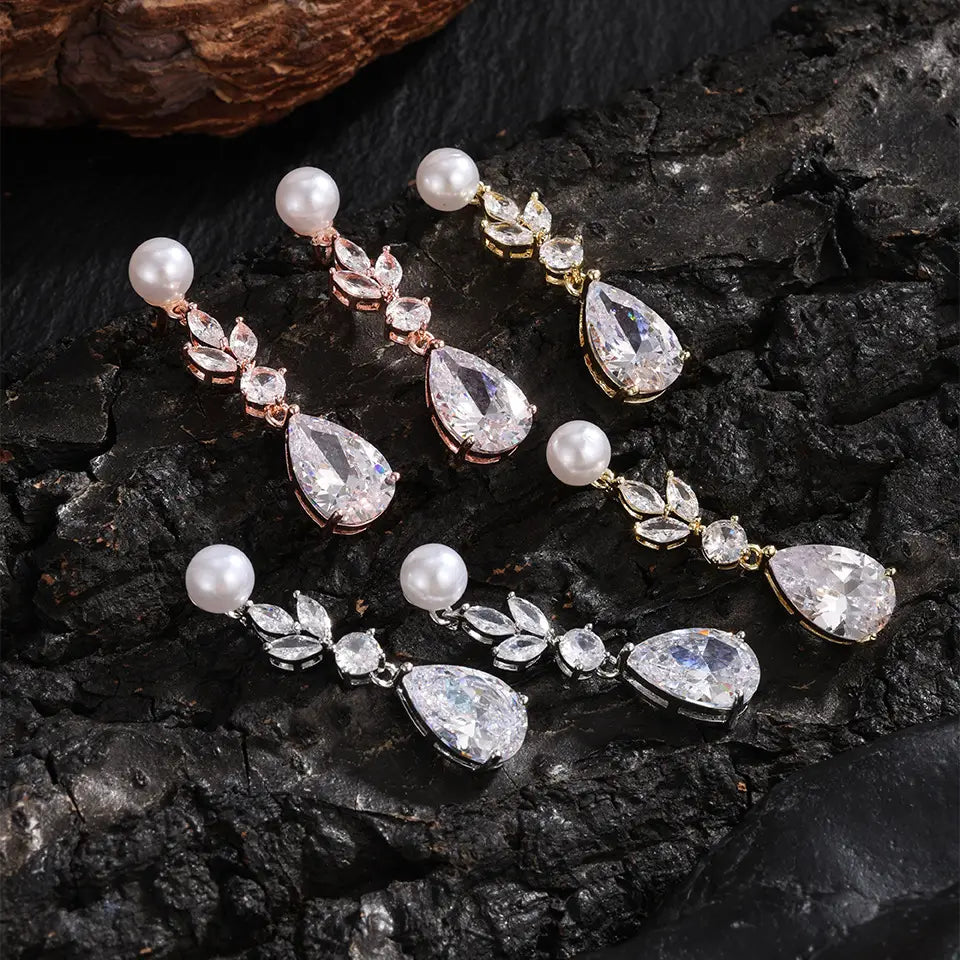Leaves Zircon Water Drop Earrings Women