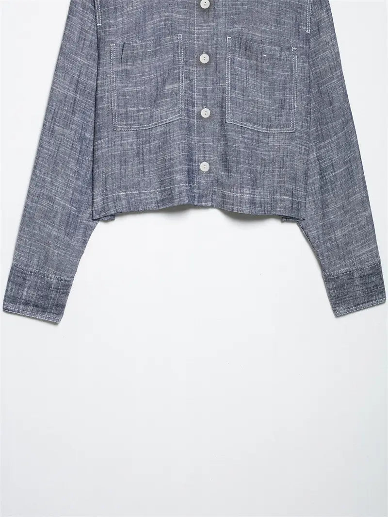 Pocket Decoration Short Shirt Trousers