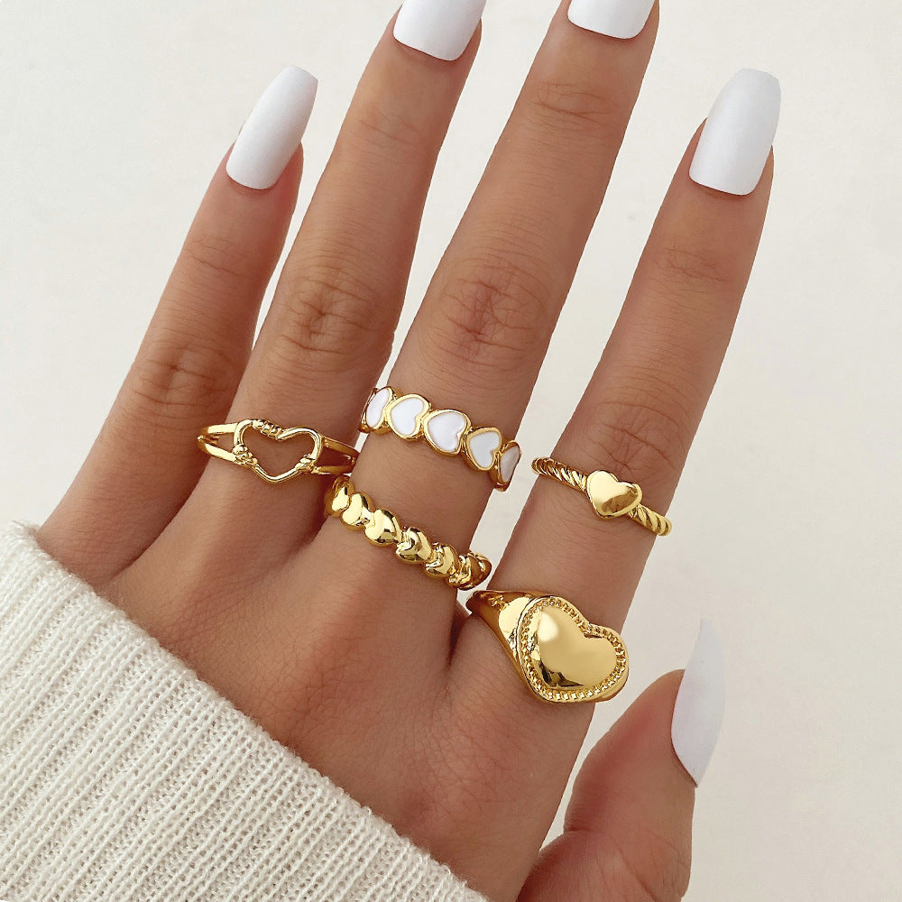 New 5-piece Set Of Love Oil Dripping Knuckle Ring - Norellé