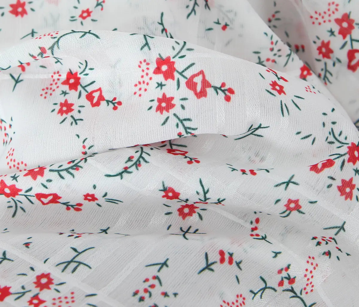 French Sweet Style Lace Stitching Flower Printed V-neck Short Sleeve Dress