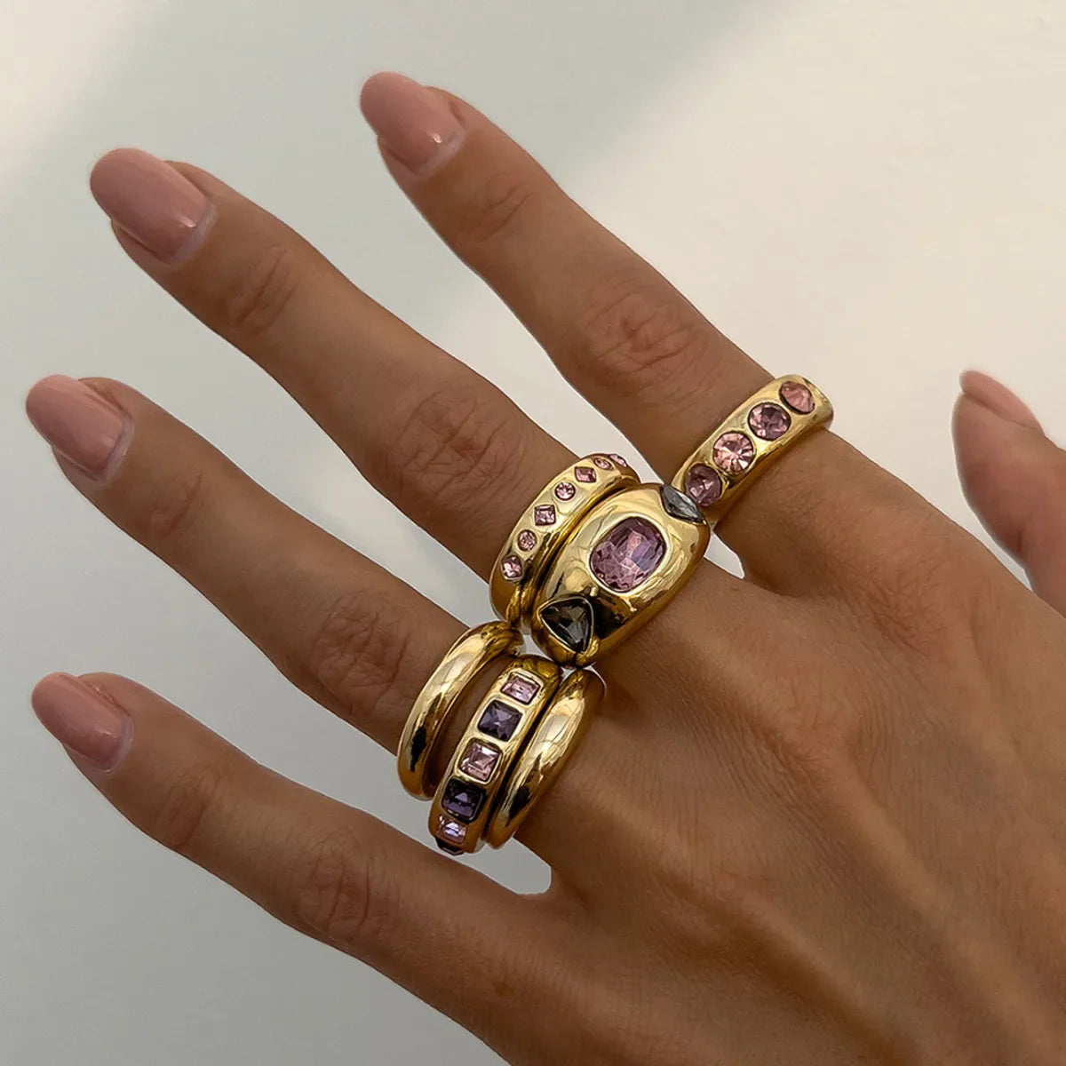 6Pcs/set Inlaid Purple zircon Adjustable Opening Ring Set