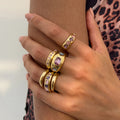 6Pcs/set Inlaid Purple zircon Adjustable Opening Ring Set - Gold Color