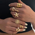 6Pcs/Set Vintage Sun Starfish Open Rings