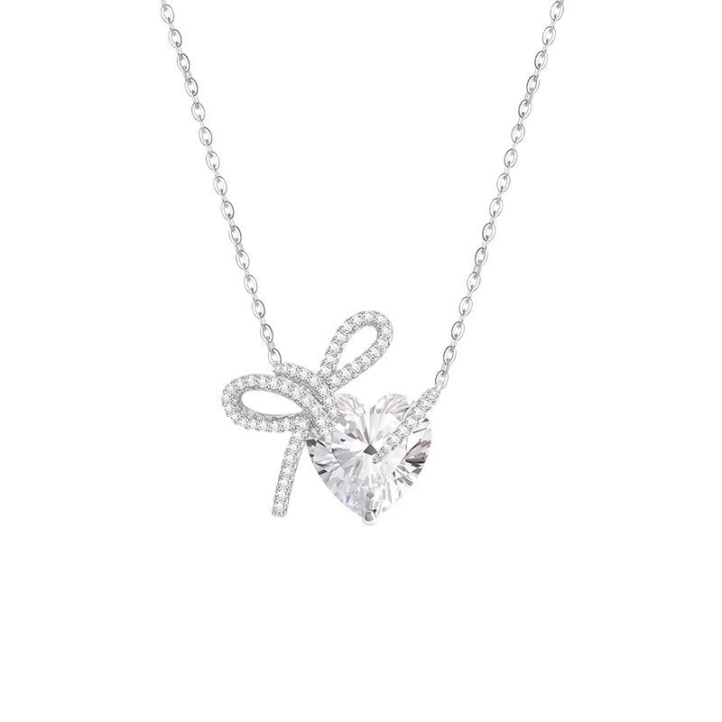 Women's Diamond Bow Heart Necklace High-end Clavicle Chain Simple And Versatile Jewelry - Norellé