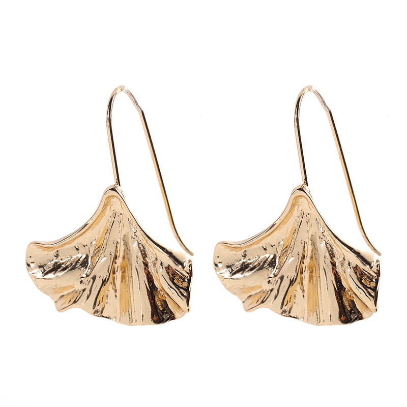 Exaggerated Ginkgo Leaf Golden Metal Alloy Earrings