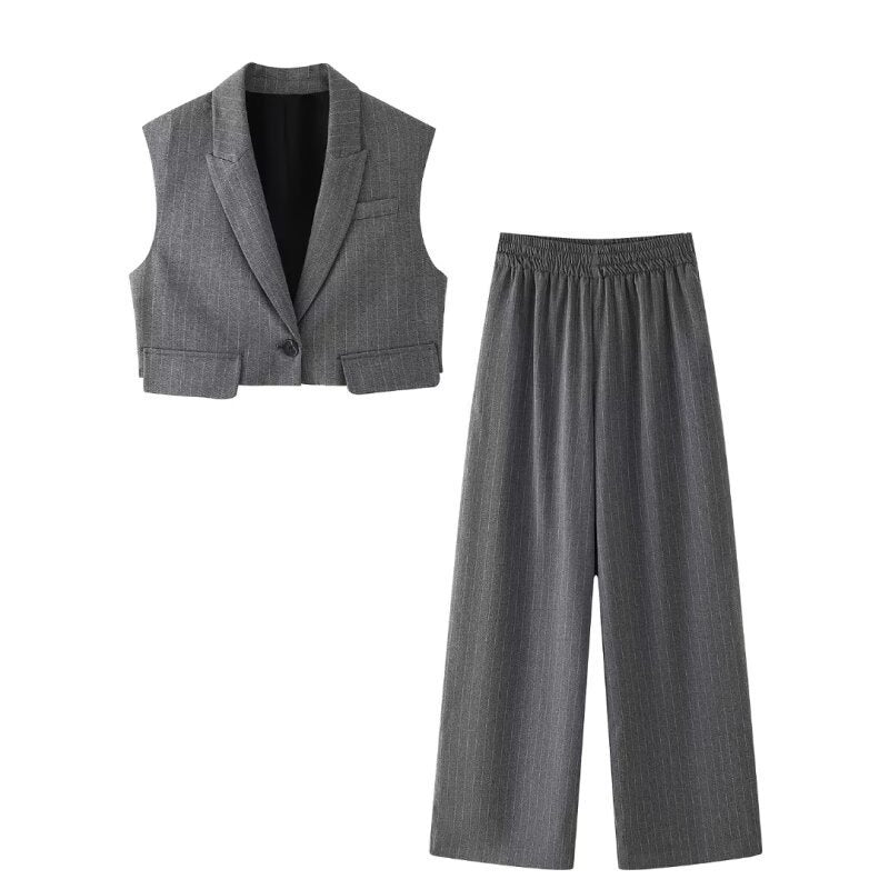 Sleeveless Short Vest Top Wide Leg Trousers - Norellé