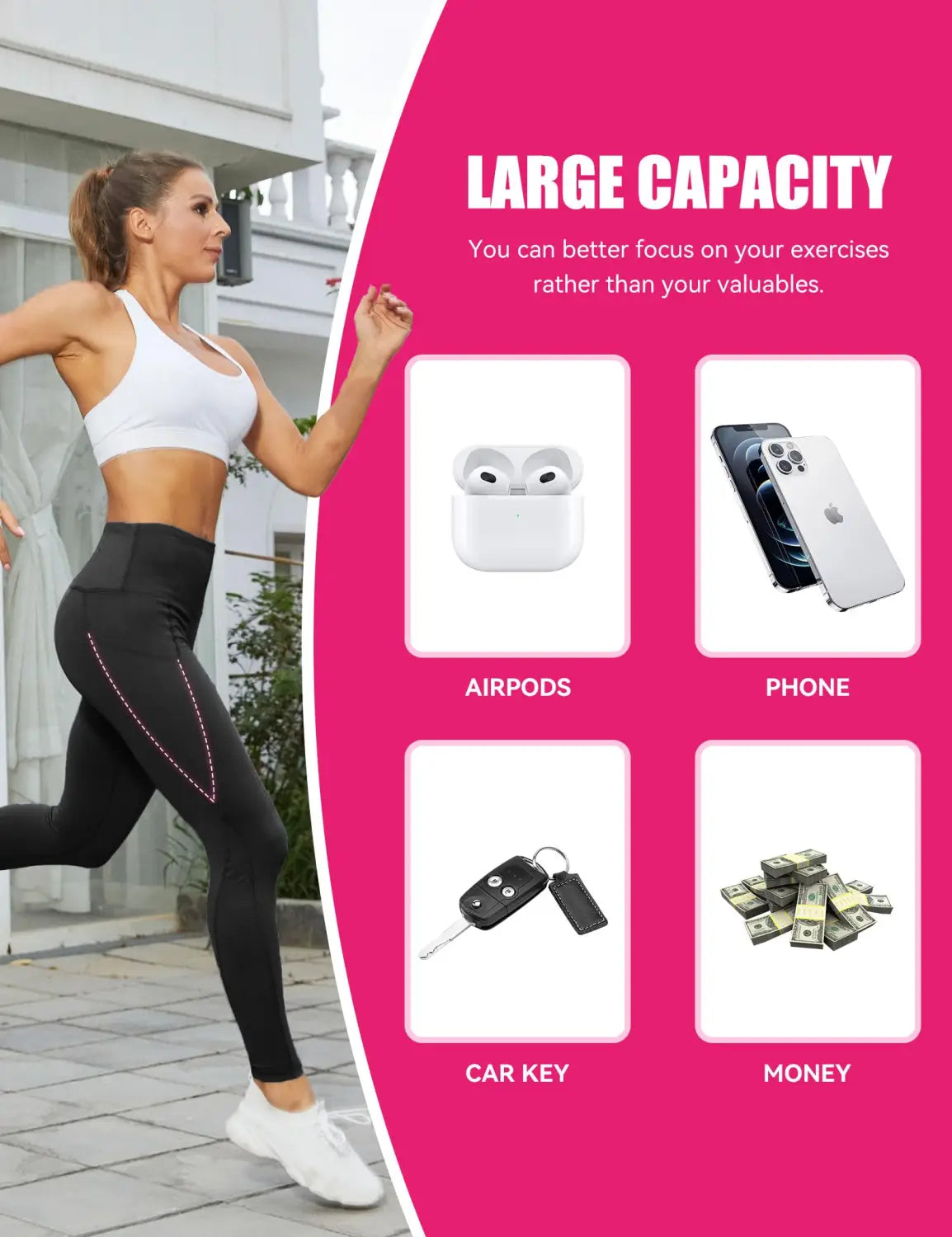 Yoga Pants - Cropped High-waisted Slanted Pockets Solid Color Polyester Double Grind Black