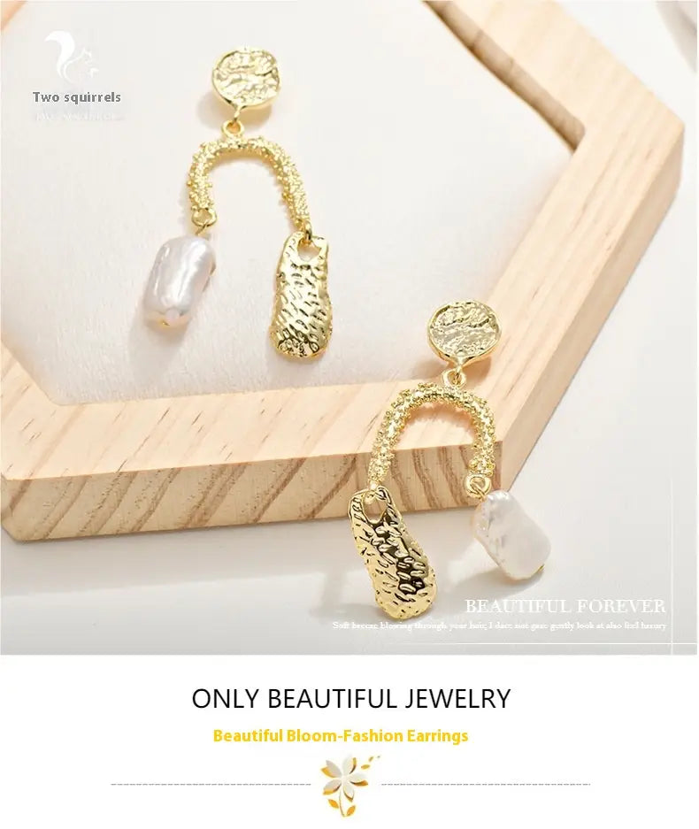 Natural Baroque Pearl Earrings Women’s Elegant U-shaped