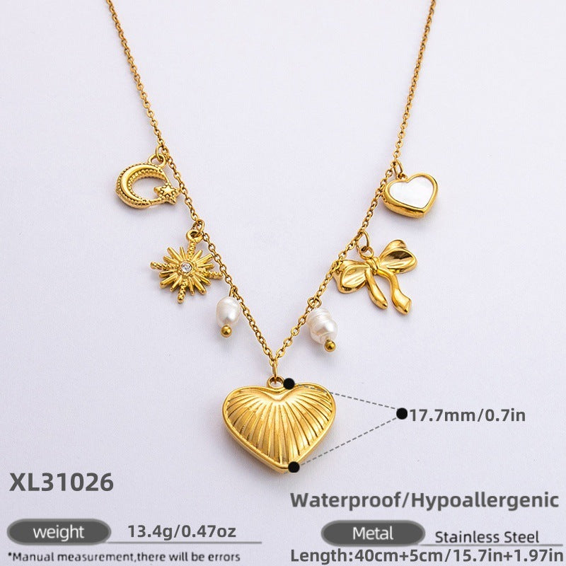 New Stainless Steel 18K Gold Sun Shell Pendant Necklace - Norellé