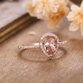 European And American 18K Rose Gold Plated Inlaid Pink Crystal Water Drop Pear-shaped Ring - Norellé