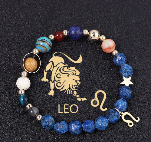Twelve Constellations Bracelets Natural Stone Cut Surface Hemp Stone Eight Planets - Norellé
