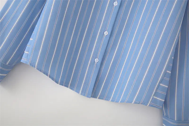 Striped Poplin Cotton Long-sleeved Lapel Shirt