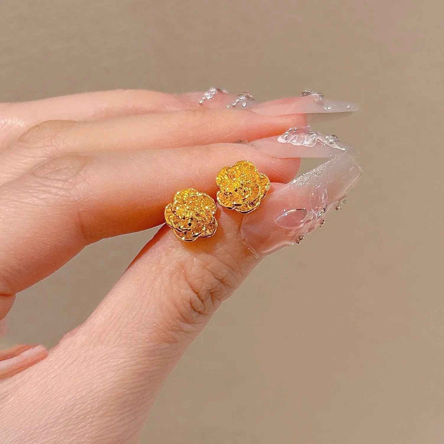 Vietnam Placer Gold Flower Love Butterfly Small Ear Studs - Norellé