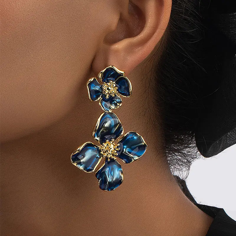 Fashion Temperament Enamel Drip Glazed Pairs Of Flower Stud Earrings - Norellé