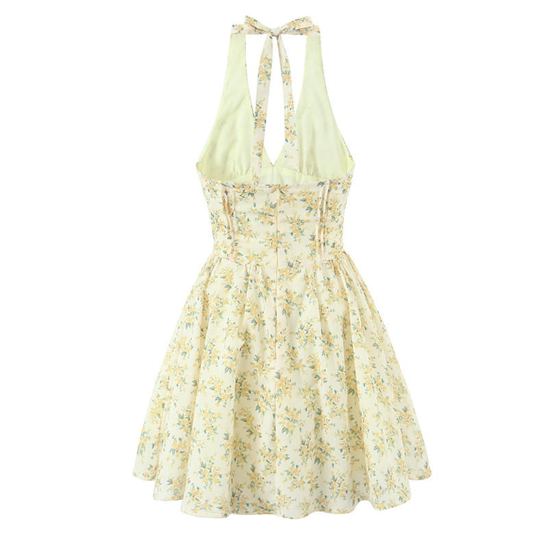 Pastoral Style Halter Backless Sexy Mini Dress Women