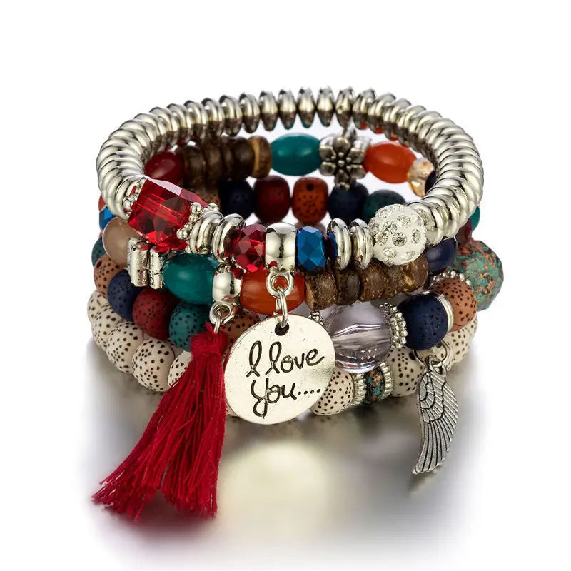 Multi-layer Wooden Bead Beaded Bracelet Elastic Bracelet - Norellé