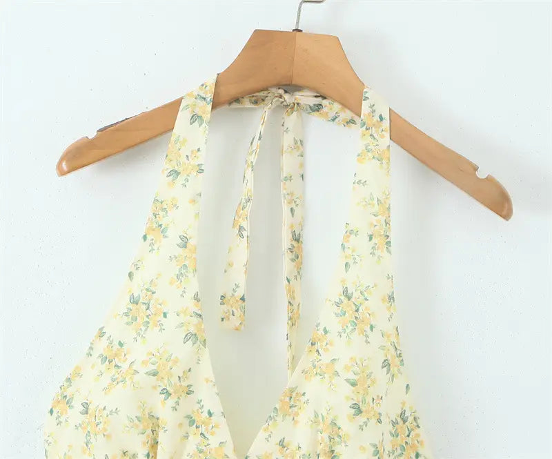 Pastoral Style Halter Backless Sexy Mini Dress Women