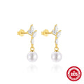 Sterling Silver Horse Eye Rhinestone Pearl Eardrops - Norellé