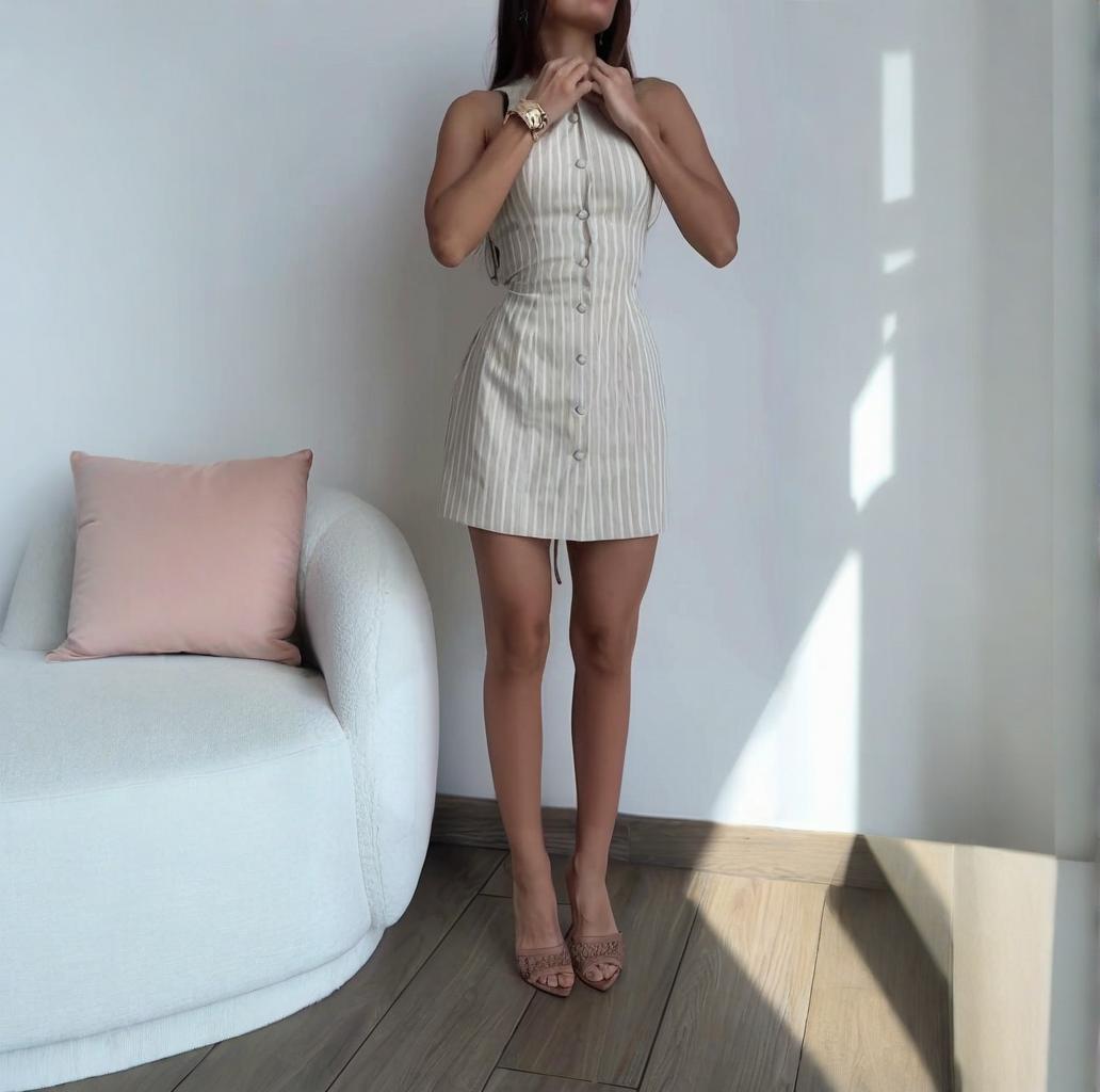 Solid Color Buttons Lace-up Waist Trimming Skirt Dress