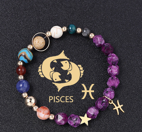 Twelve Constellations Bracelets Natural Stone Hemp Stone Cut Surface Eight Planets - Norellé