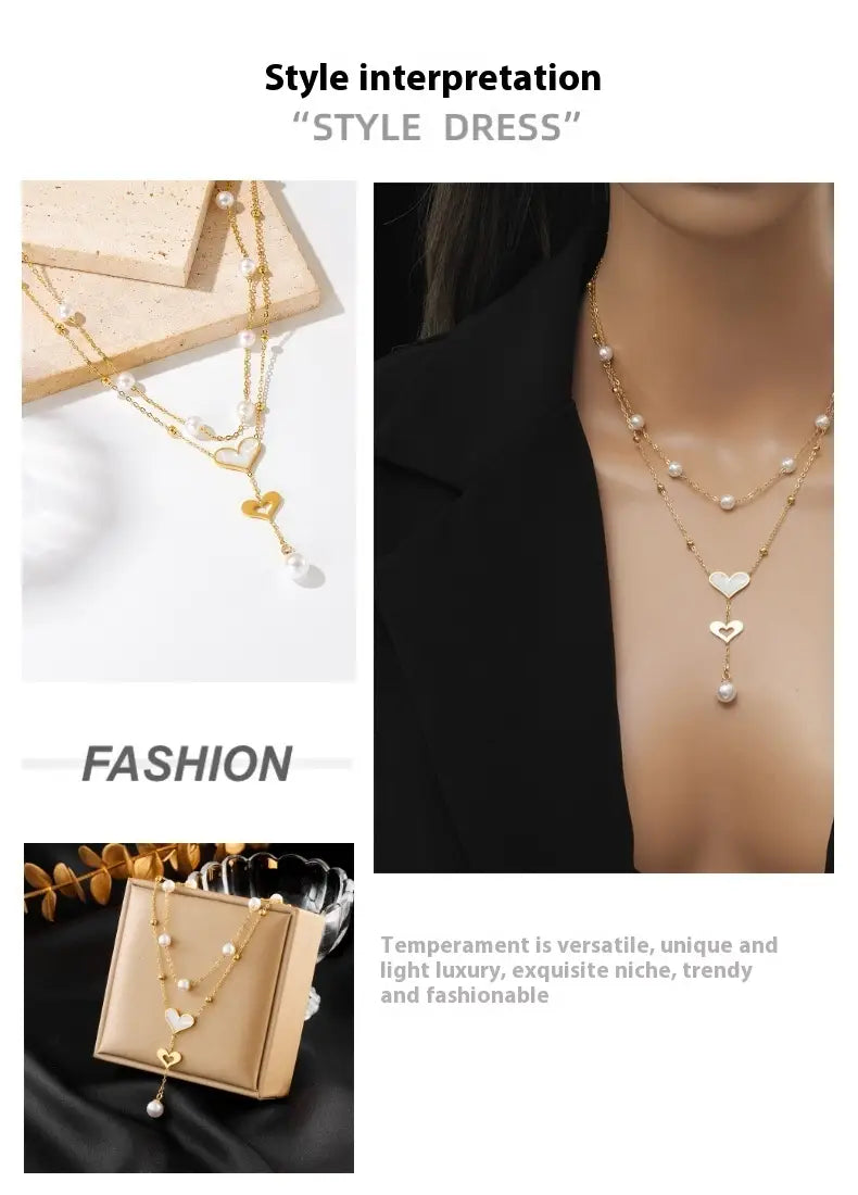 Special-interest Retro Double-layer Chain Pearl Butterfly Tassel Pendant Necklace