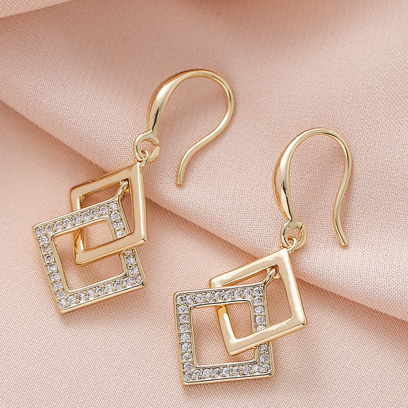 Geometric Overlapping Nested Rhombus Square Earrings Female Temperament - Norellé