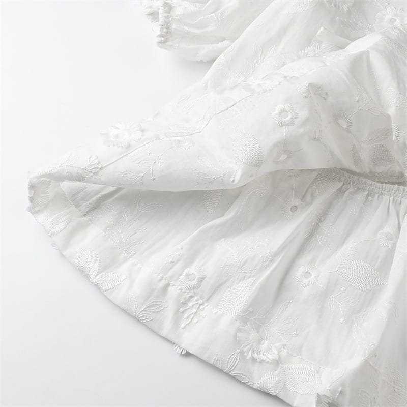 Flower Embroidered Cotton Short-Sleeved Shorts Two-piece Suit