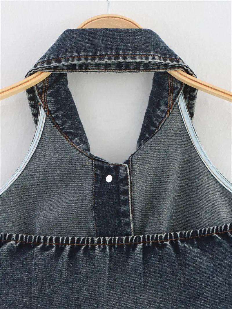 Big Backless Lapel Halter Denim Camisole