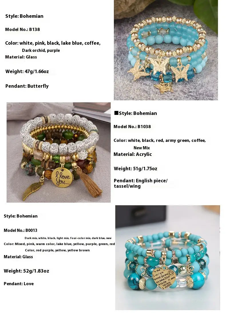 Multi-layer Wooden Bead Beaded Bracelet Elastic