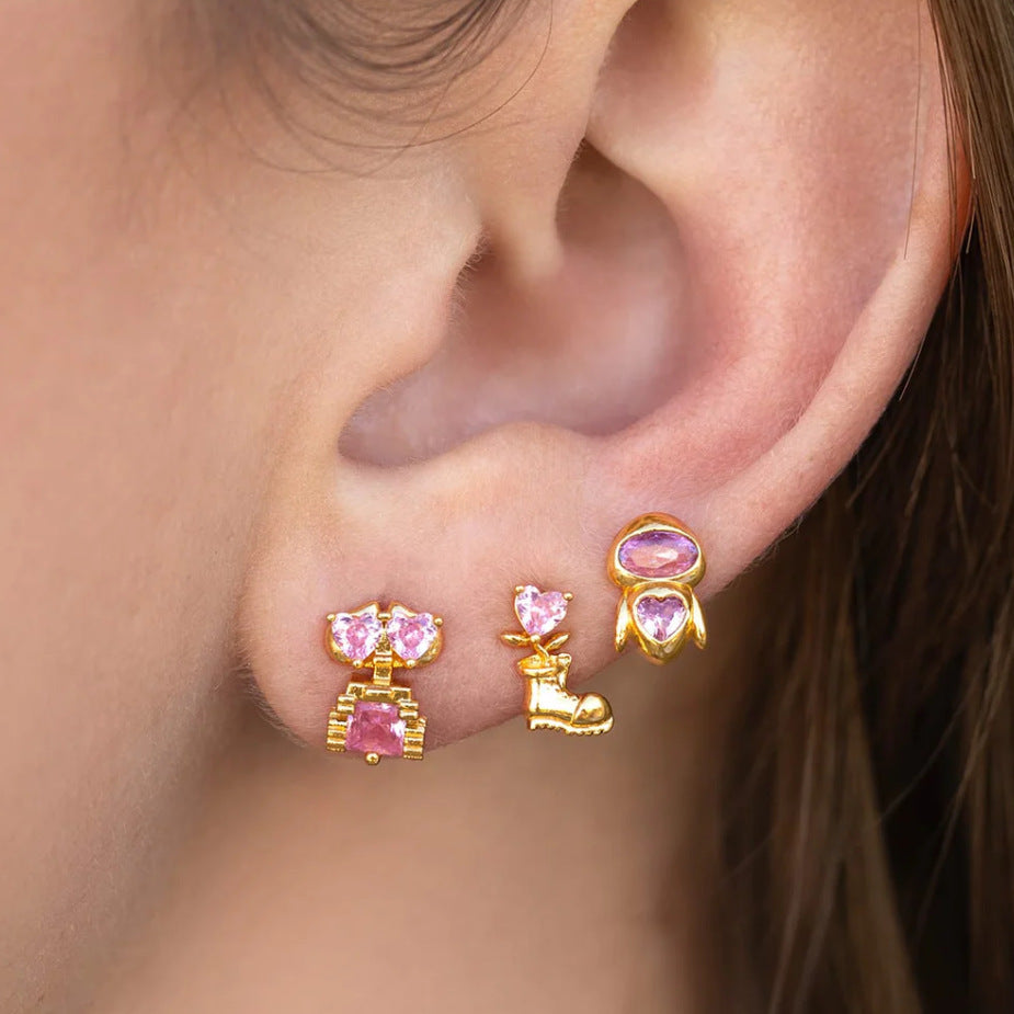 Couple Cartoon Character Zircon Stud Earrings For Women - Norellé
