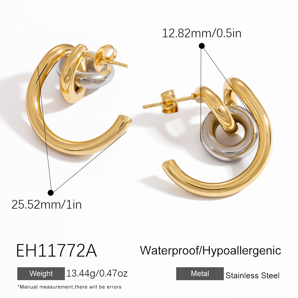 Special-interest Design Contrast Color Plating 18K Real Gold Titanium Steel Ear Studs Female - Norellé