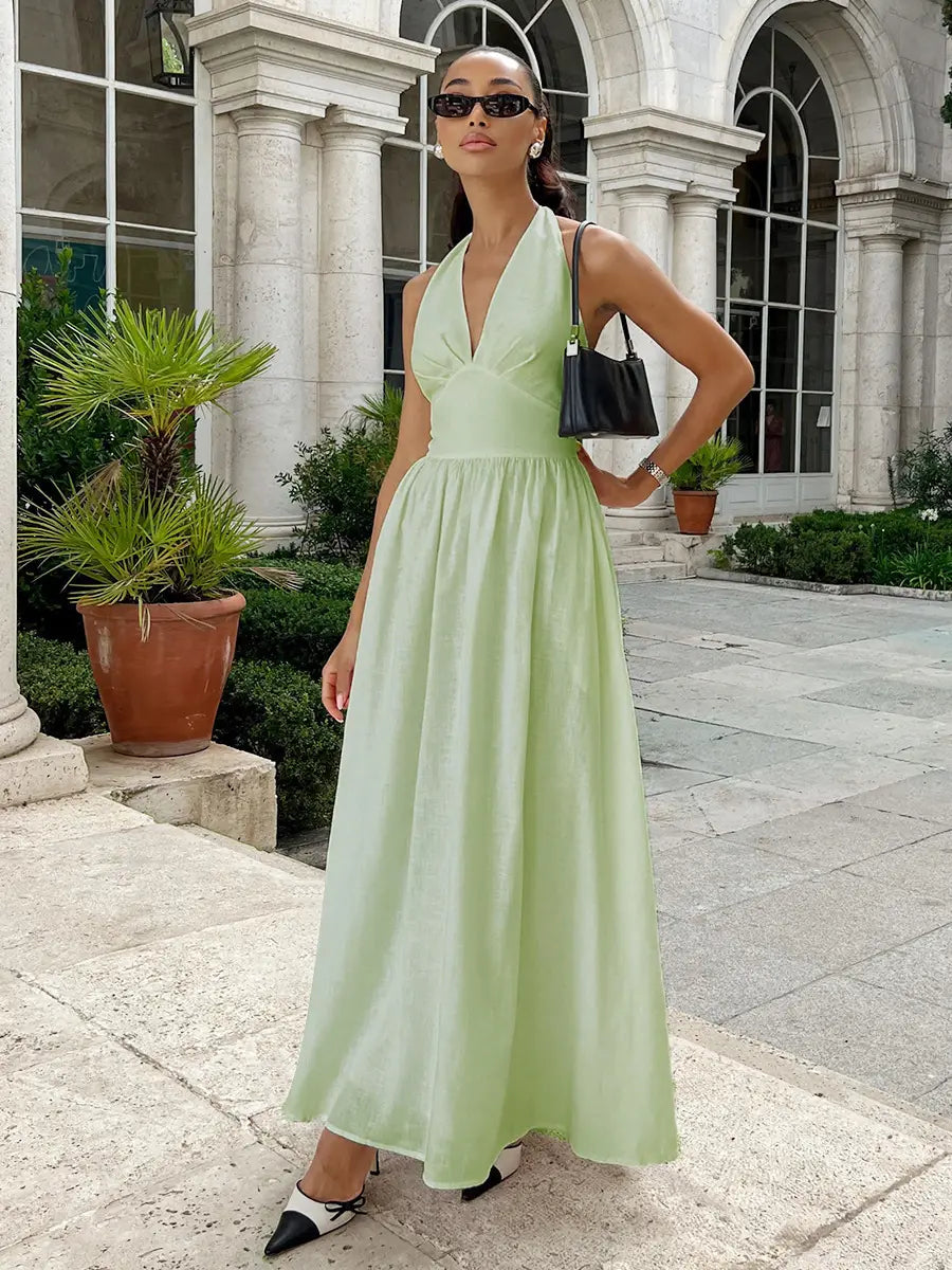 Halter Lace-up Backless Long Dress