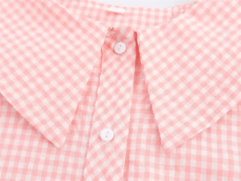 Small Round Lapel Plaid Shirt