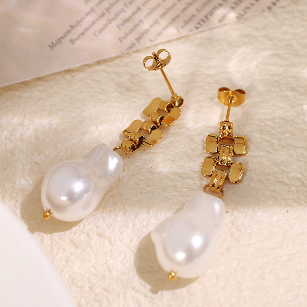 Women's 18K Gold French Style Temperament Vintage Chain Titanium Steel Earrings - Norellé