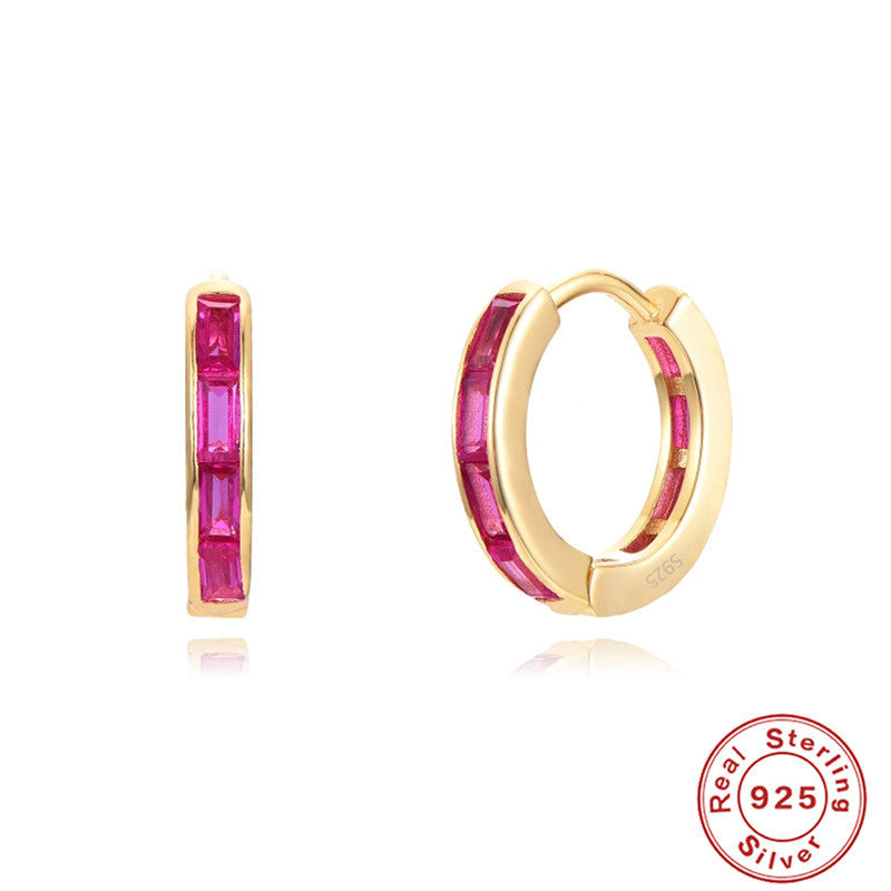 Sterling Silver Earrings Square Colorful Crystals - Norellé