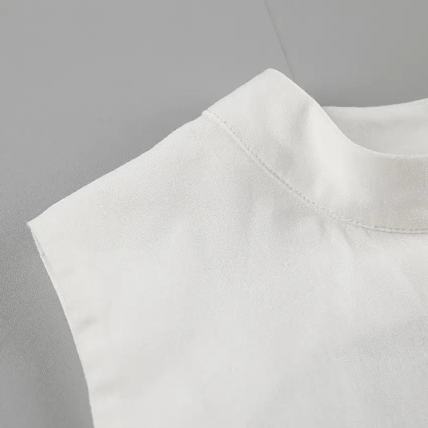 White Cotton Linen Sleeveless Stand Collar Top Slit Loose Long Skirt Two-piece Set