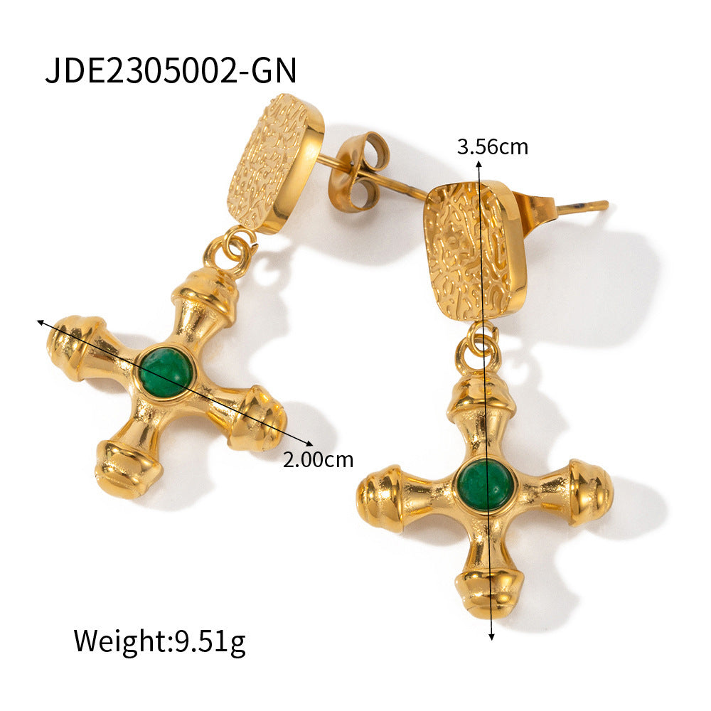 Stainless Steel Studs Ornament Green Agate - Norellé