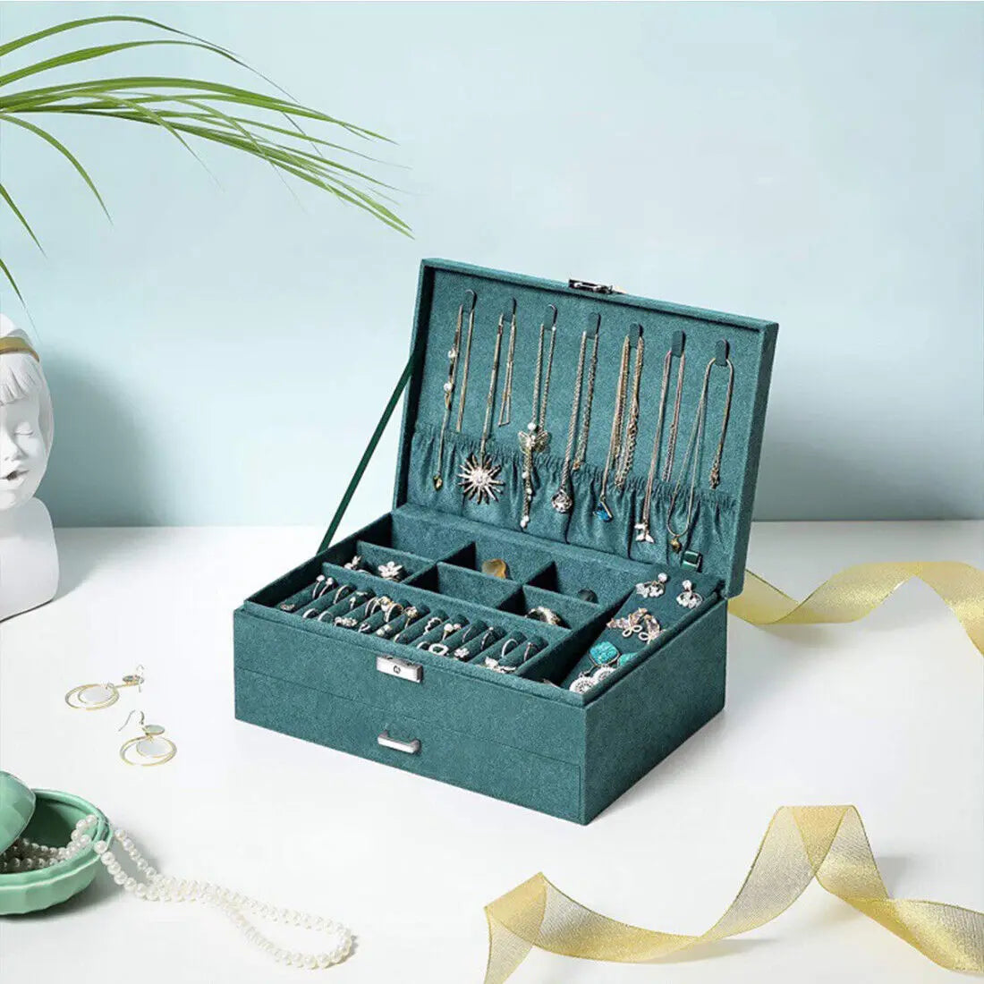 3 Layer Jewellery Box Organizer Rings Necklaces Jewellry Storage Case Box - Norellé