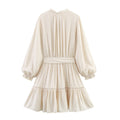 Elegant Slim-fit Wrinkle Effect Long Sleeve V-neck Dress - Norellé